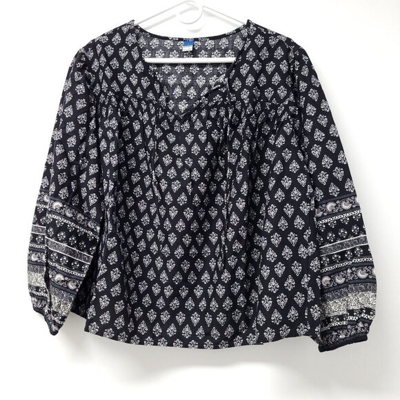 NWT Old Navy Womens Printed Smocked  Long Sleeve V Neck Blouse Size S - Picture 4 of 11
